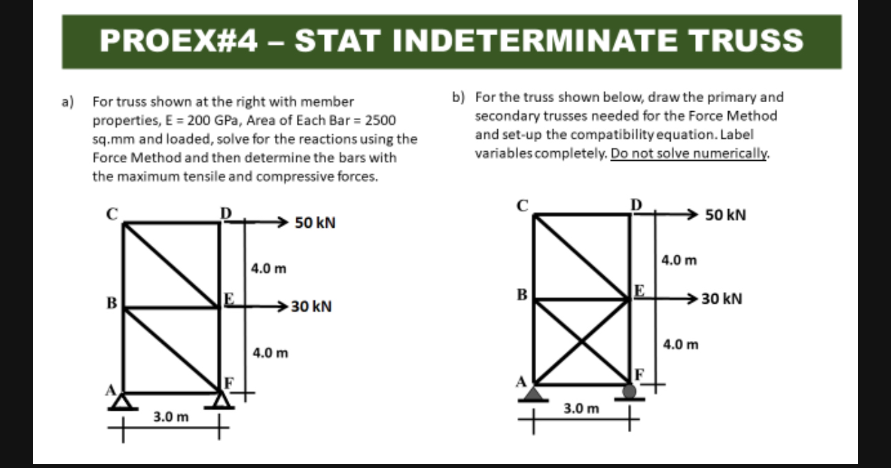 PROEX## - STAT INDETERMINATE TRUSS a ) For truss