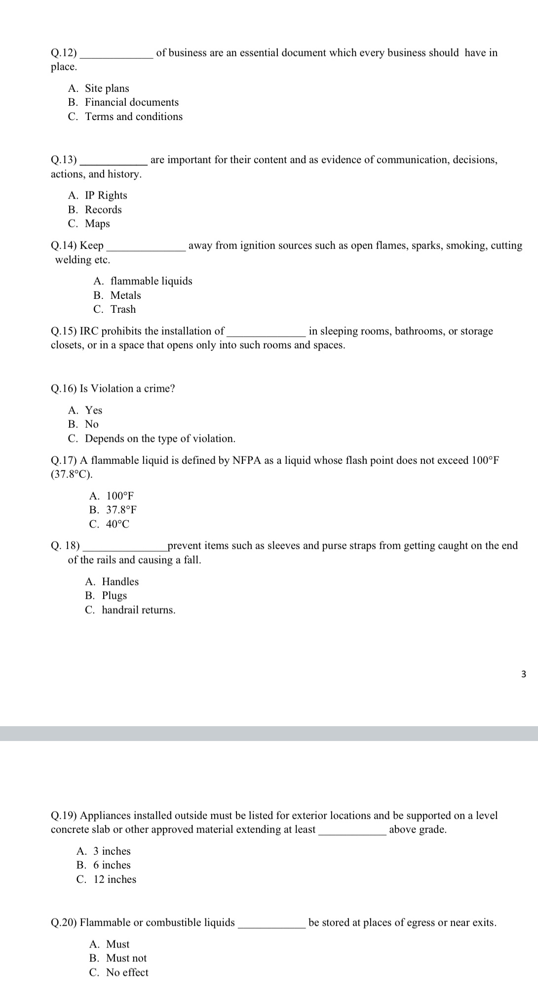 Q . 1 2 ) of business are an essential document