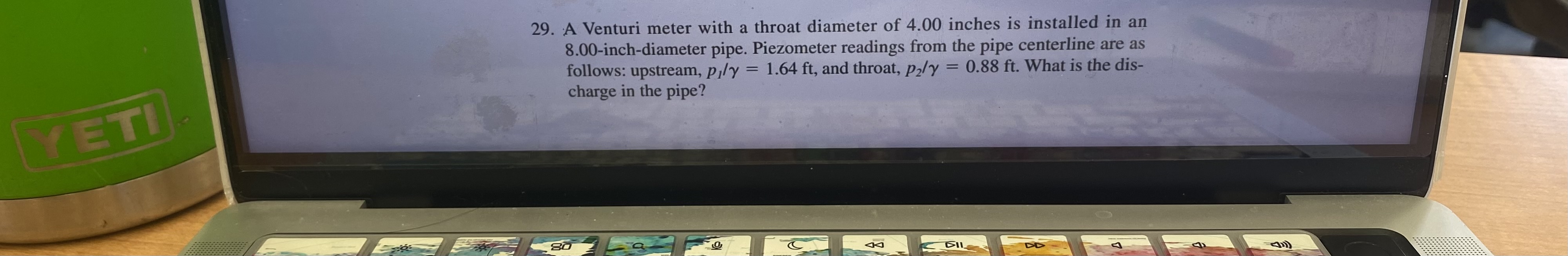 A Venturi meter with a throat diameter of 4 . 0 0
