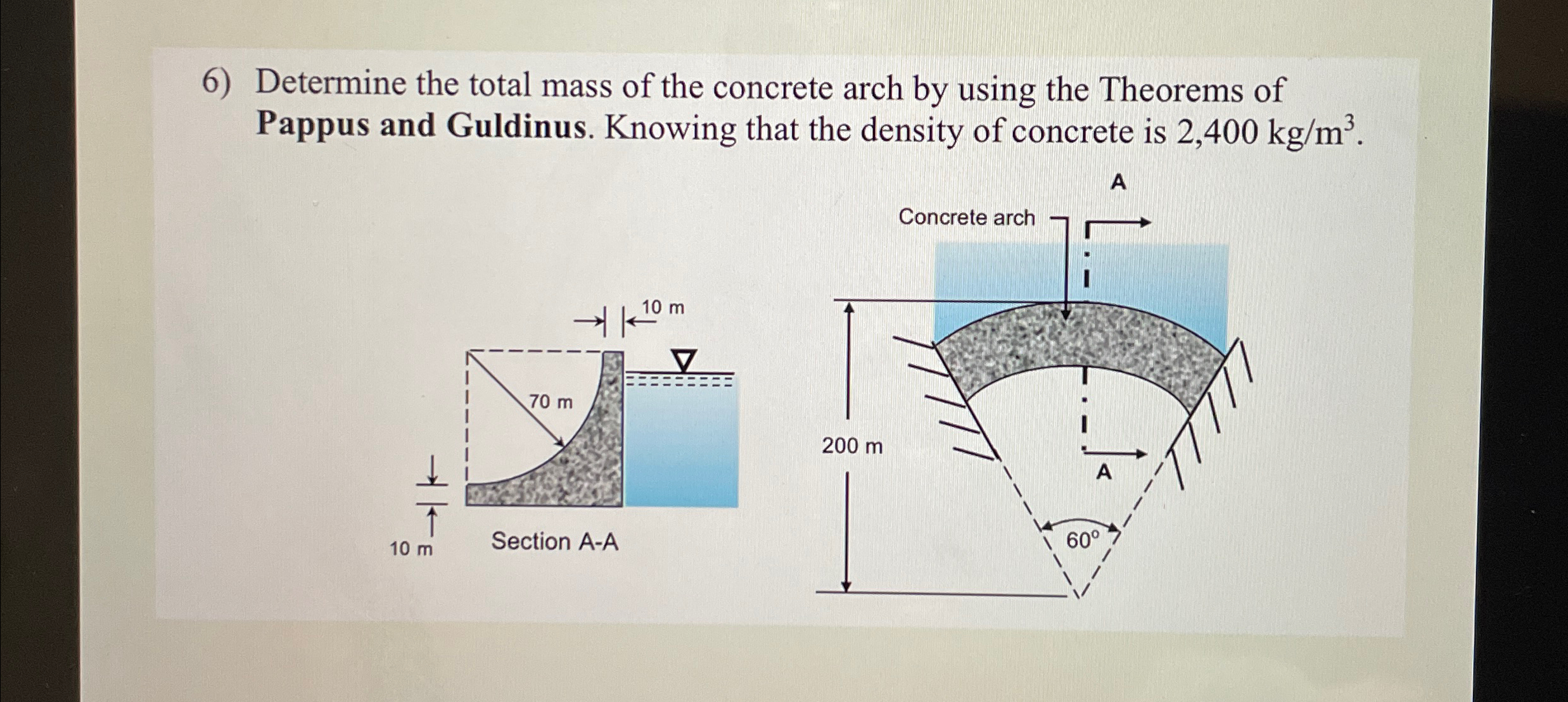 Determine the total mass of the concrete arch by