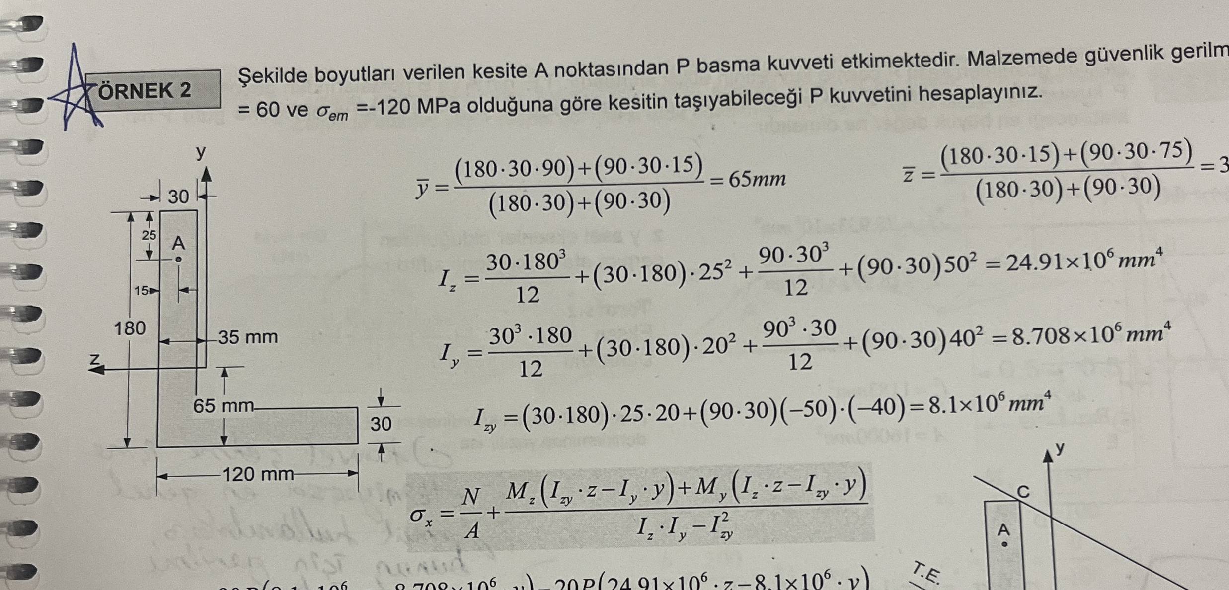 RNEK 2 ekilde boyutlar verilen kesite A noktas