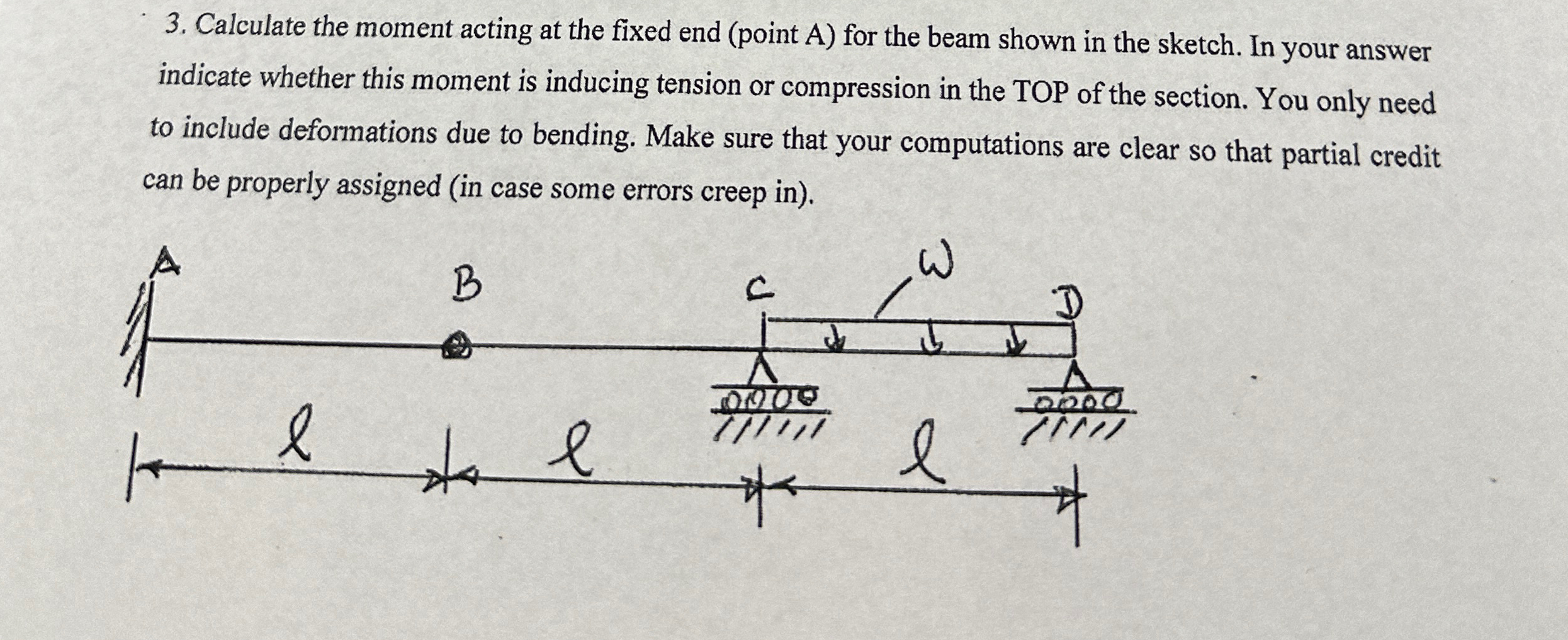 Calculate the moment acting at the fixed end (