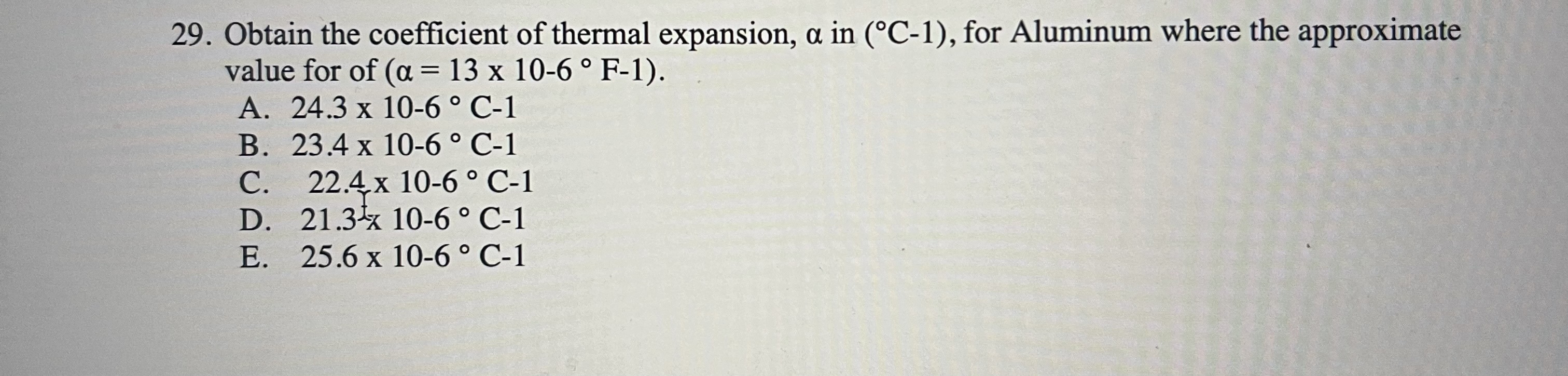 Obtain the coefficient of thermal expansion, in (
