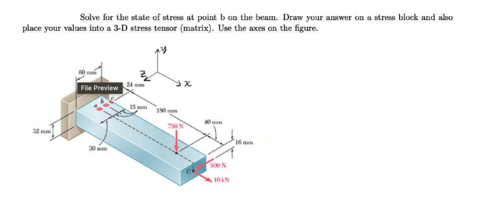 Solve for the state of stress at point b on the