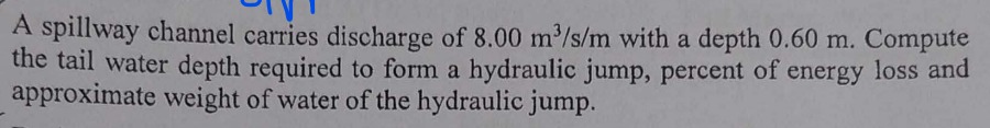 A spillway channel carries discharge of 8 . 0 0 m