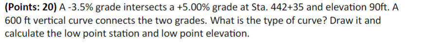 ( Points: 2 0 ) A - 3 . 5 % grade intersects a +
