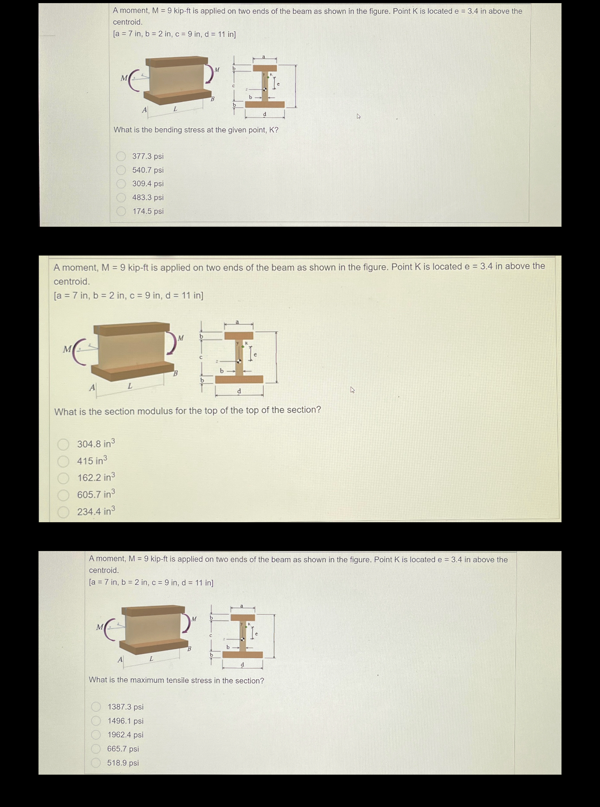 A moment, M = 9 kip - f t is applied on two ends