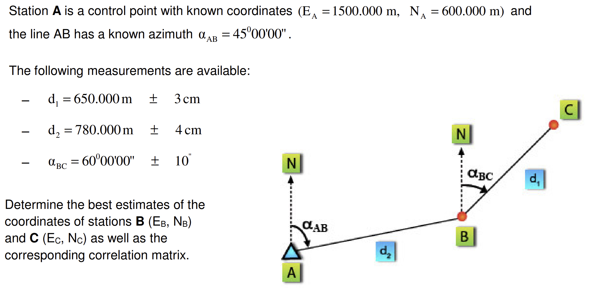 Station A is a control point with known