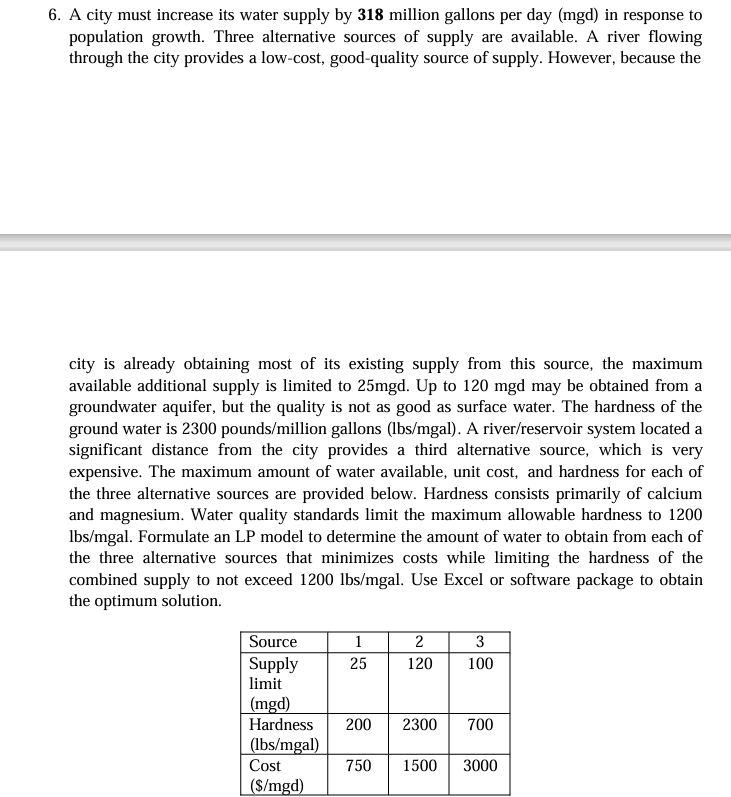 A city must increase its water supply by 3 1 8