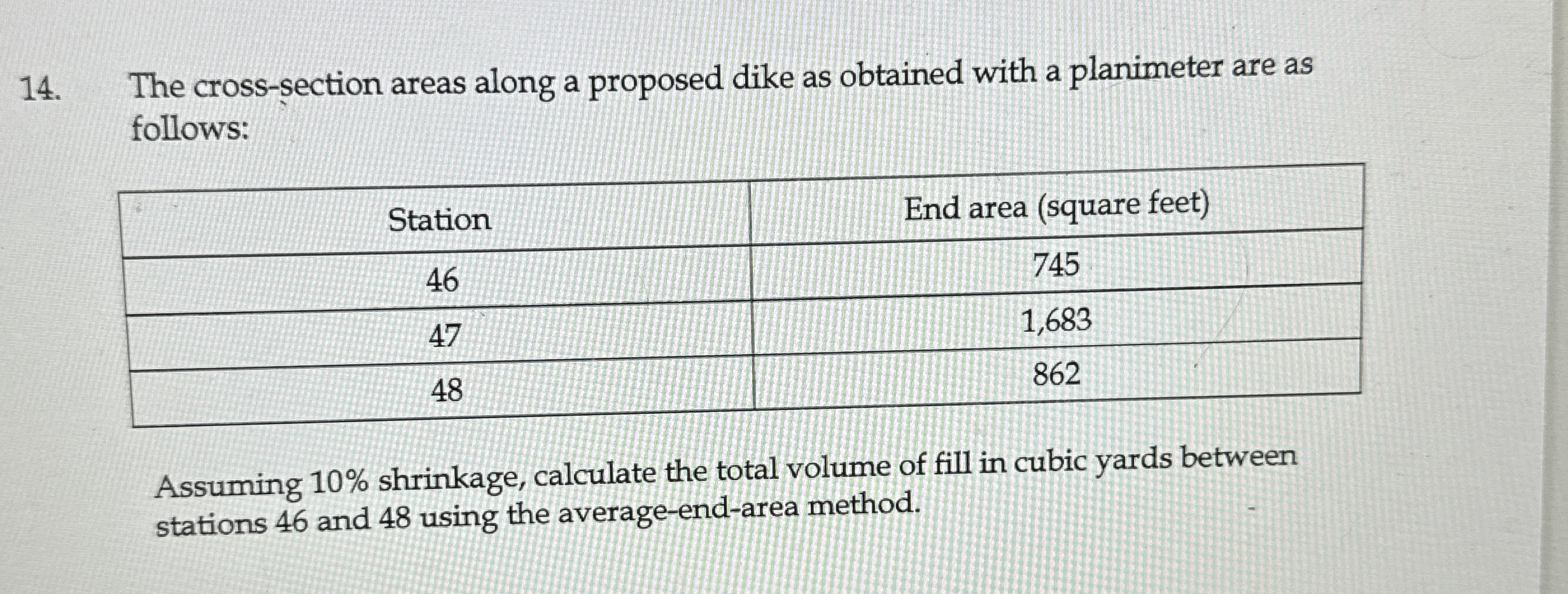 The cross - section areas along a proposed dike