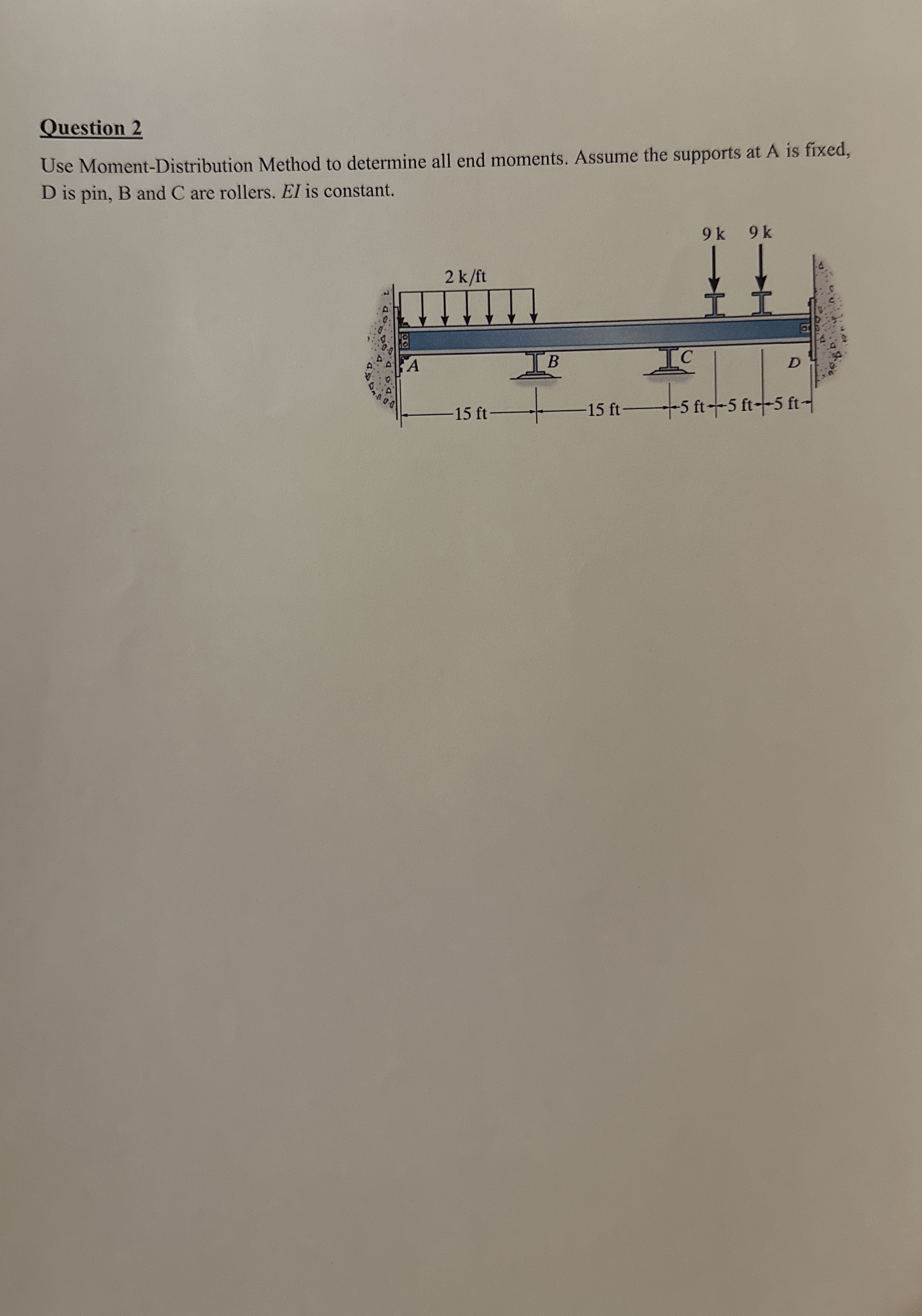 Question 2 Use Moment - Distribution Method to