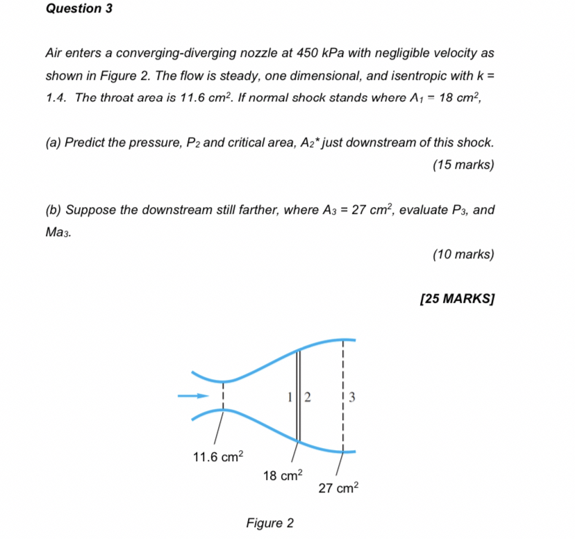 Question 3 Air enters a converging - diverging