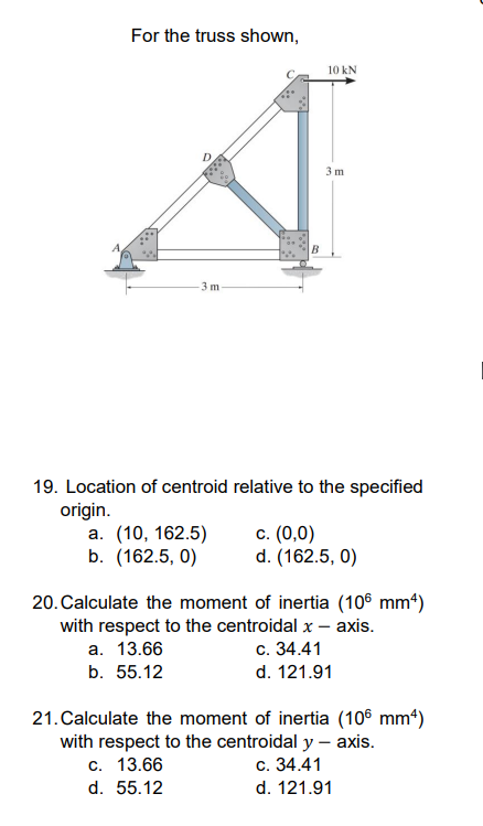 For the truss shown, Location of centroid