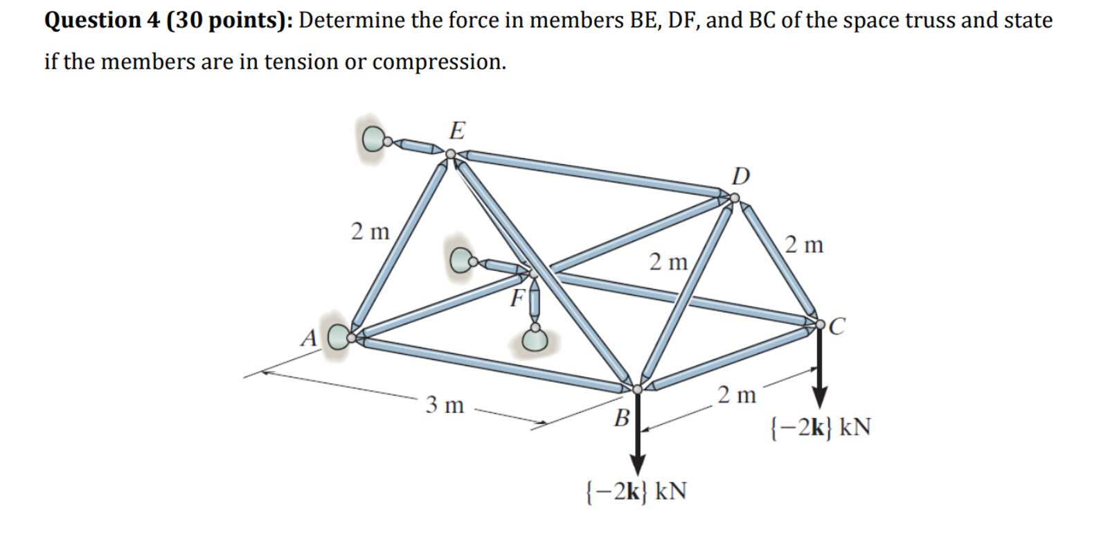 Question 4 ( 3 0 points ) : Determine the force