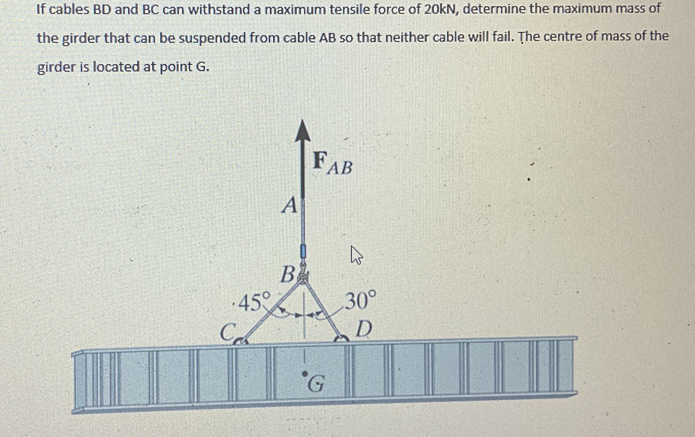 If cables BD and BC can withstand a maximum