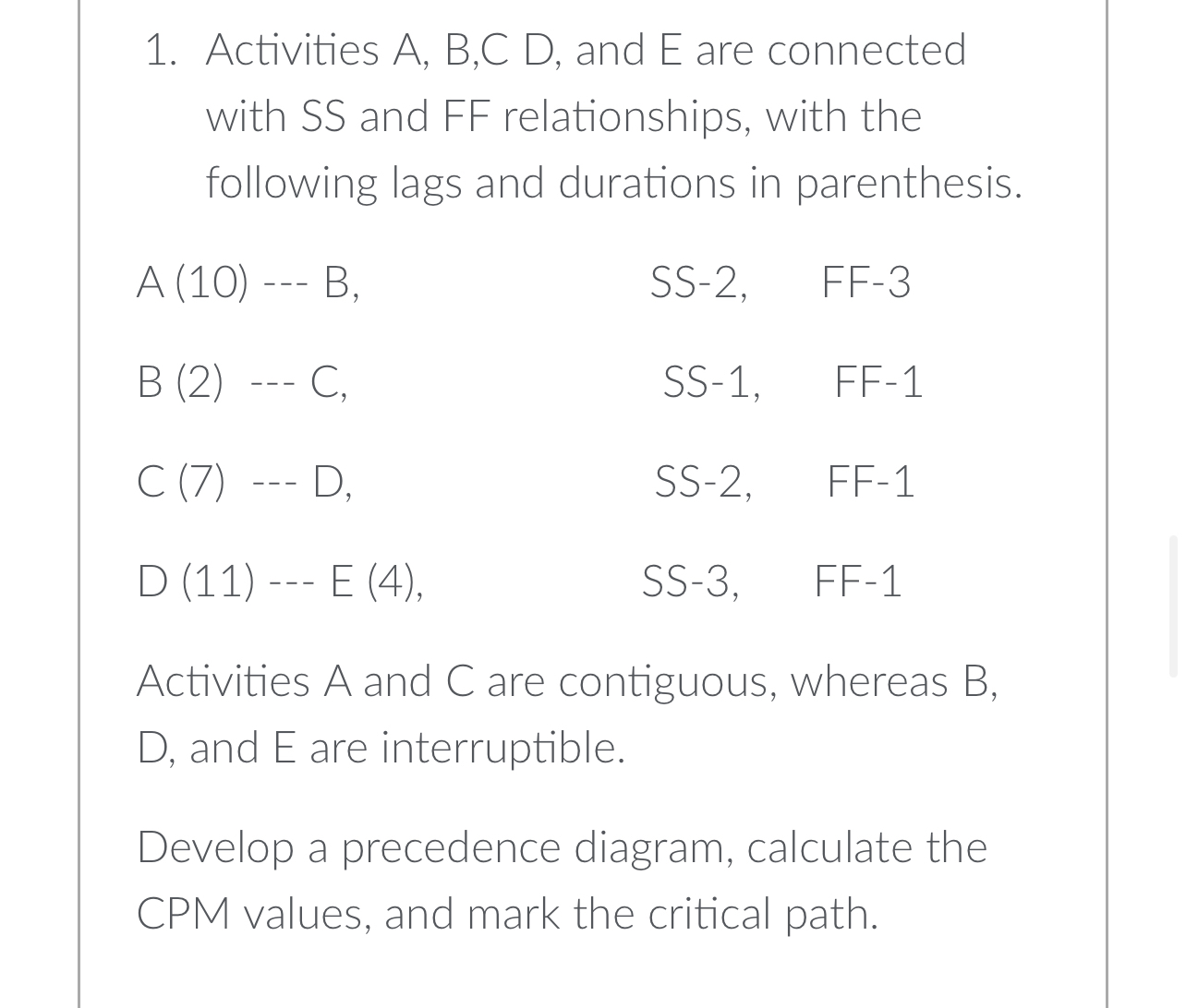 Activities A , B , C D , and E are connected with