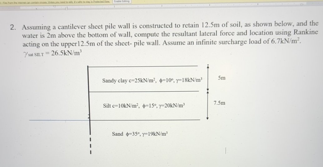Assuming a cantilever sheet pile wall is