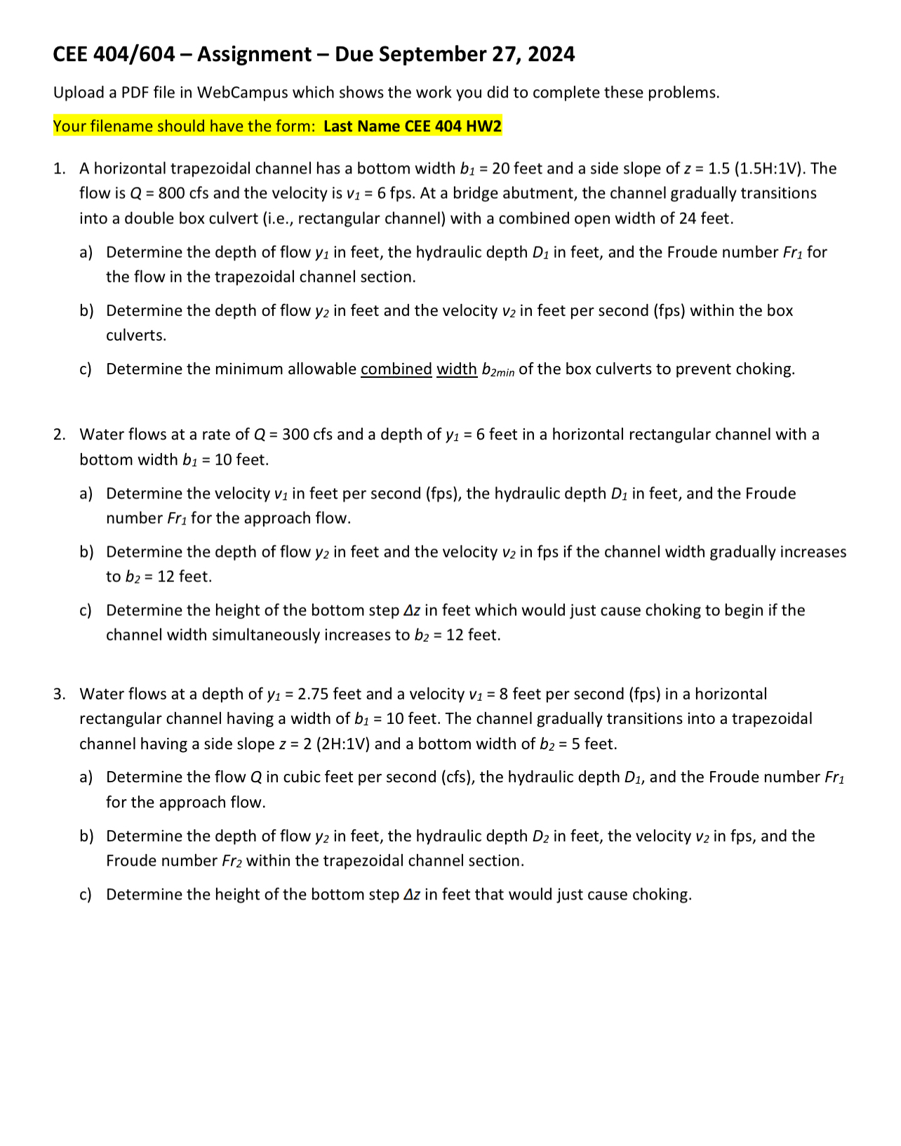 CEE 4 0 4 / 6 0 4 - Assignment - Due September 2