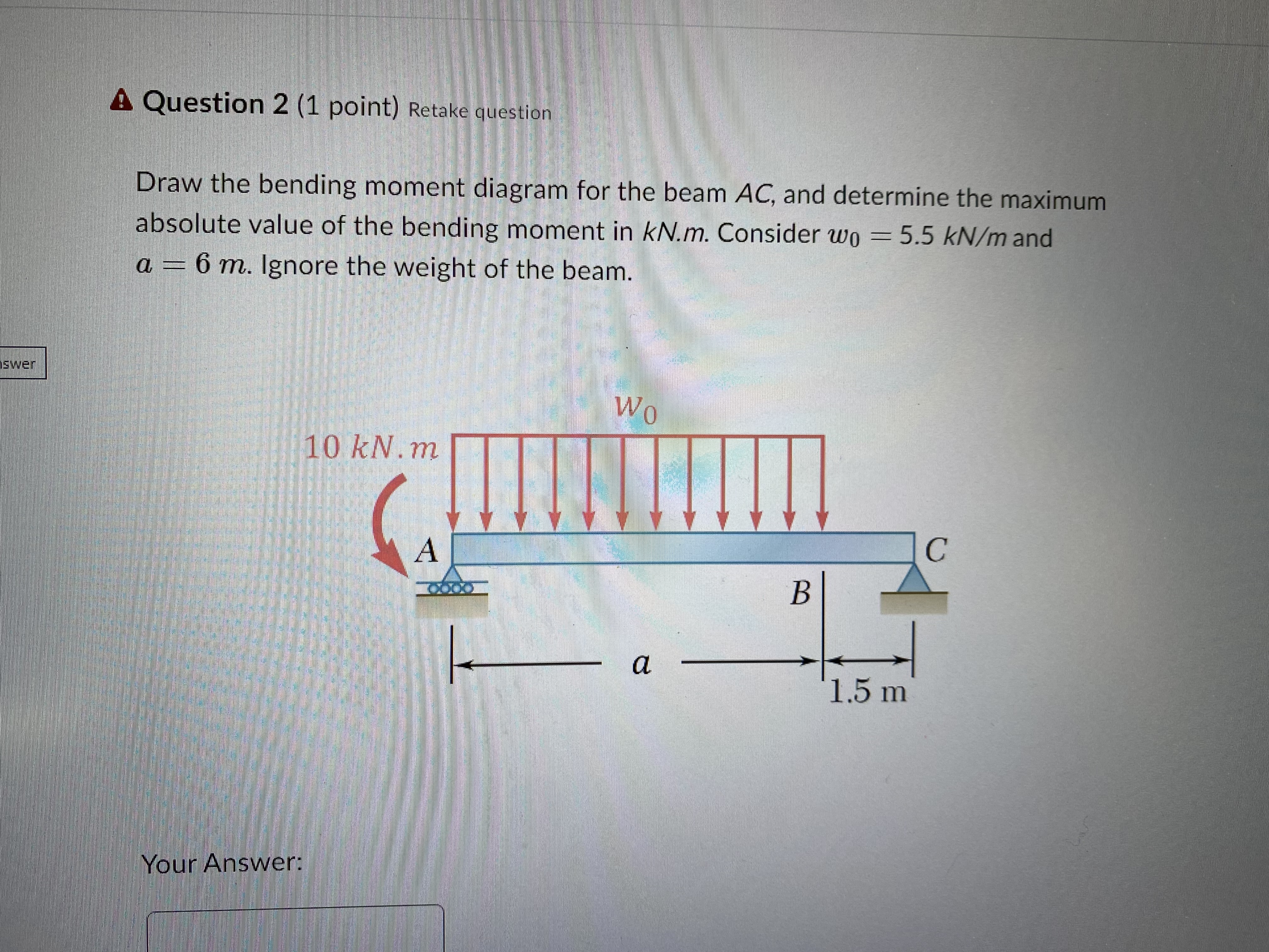 Draw the shaear diagram for beam AB and determine