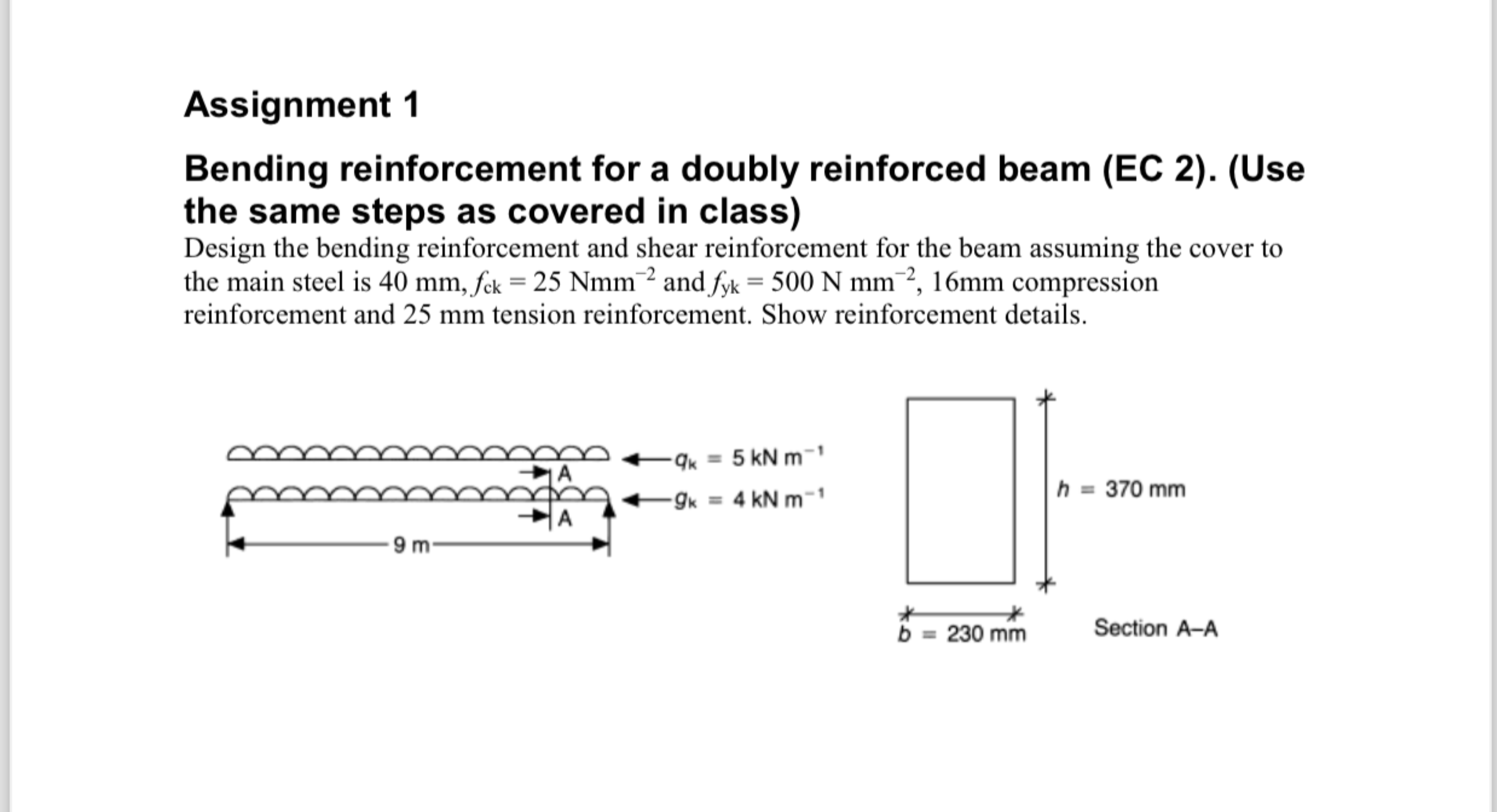 Assignment 1 Bending reinforcement for a doubly