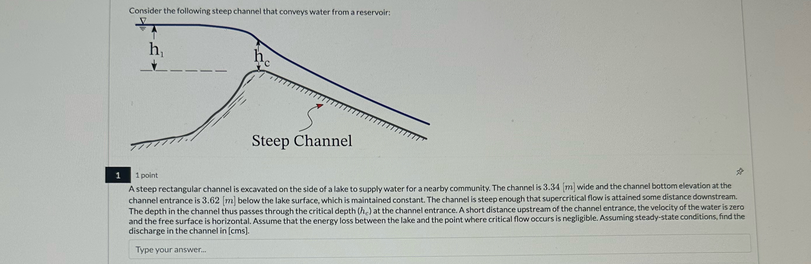Consider the following steep channel that conveys