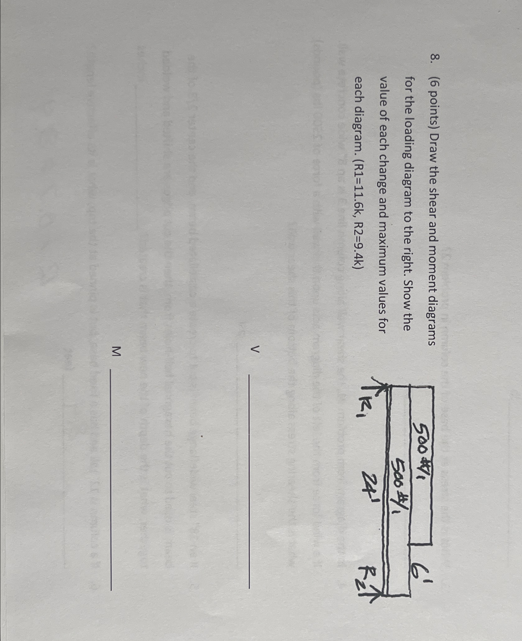 ( 6 points ) Draw the shear and moment diagrams
