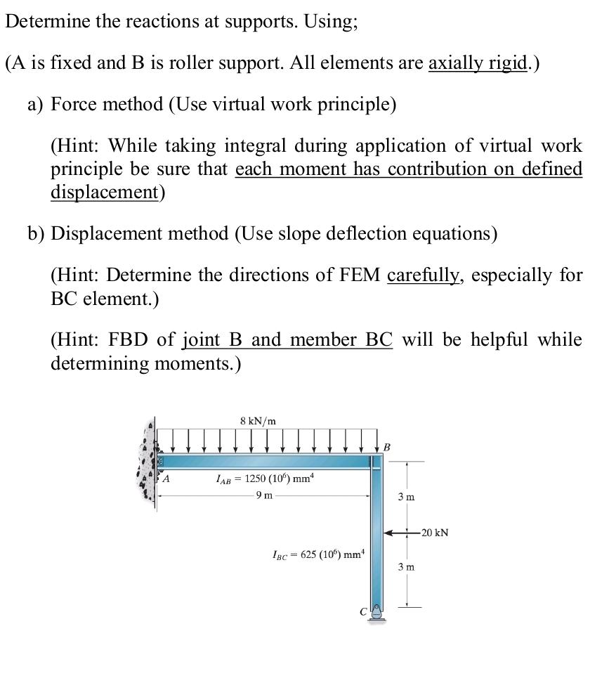 Determine the reactions at supports. Using; ( A
