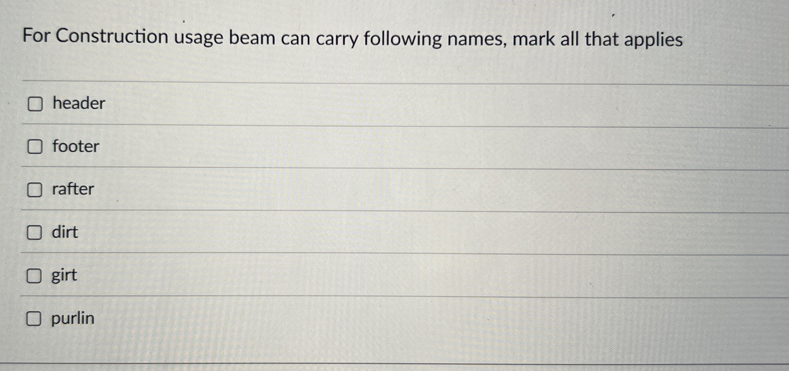 For Construction usage beam can carry following