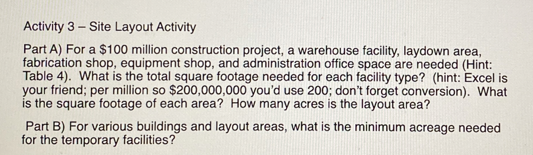 Activity 3 - Site Layout Activity Part A ) For a