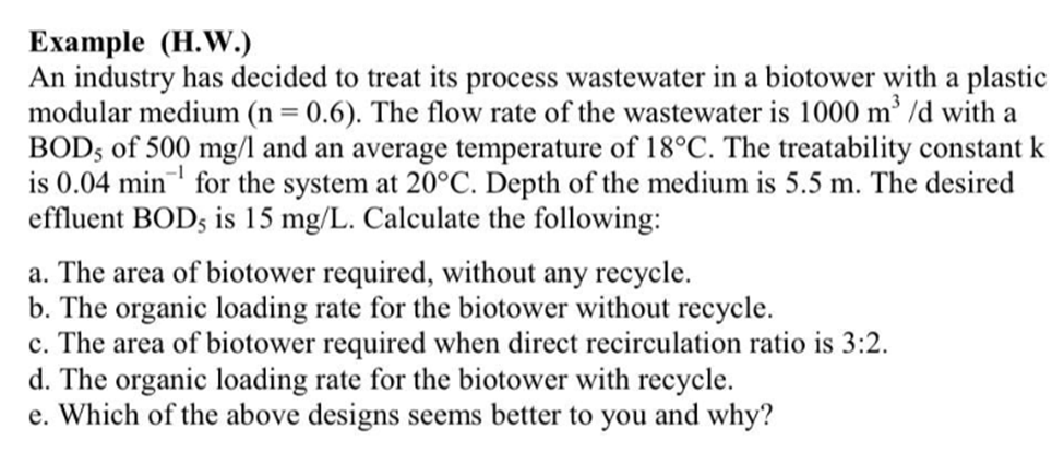 Example ( H . W . ) An industry has decided to