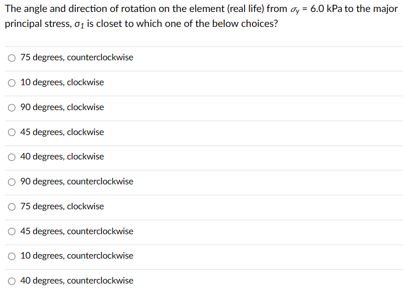 The angle and direction of rotation on the