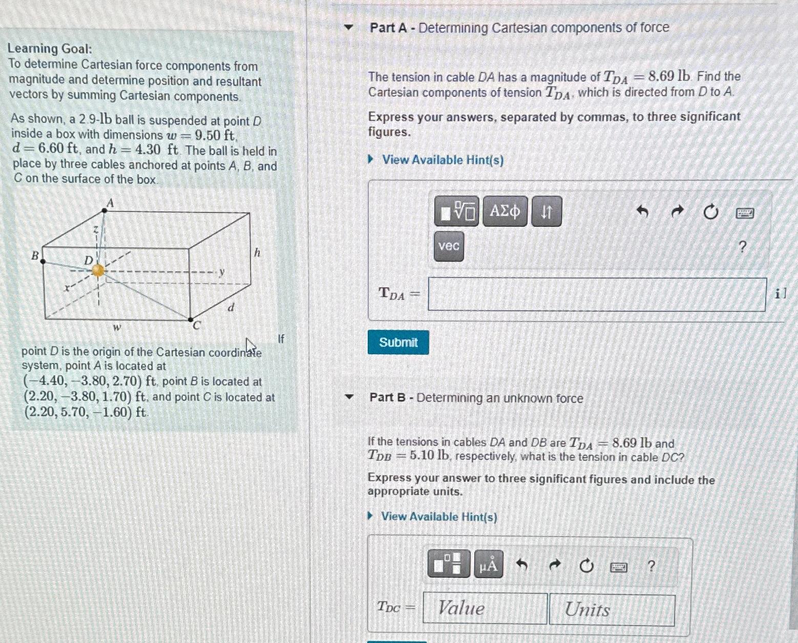 Part A - Determining Cartesian components of
