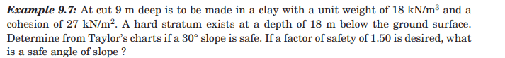 Example 9 . 7 : At cut 9 m deep is to be made in