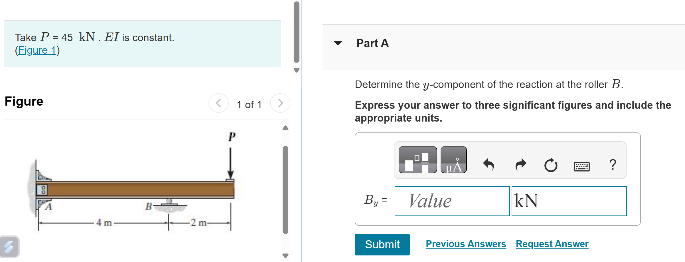 Take P = 4 5 k N . E I is constant. ( Figure 1 )