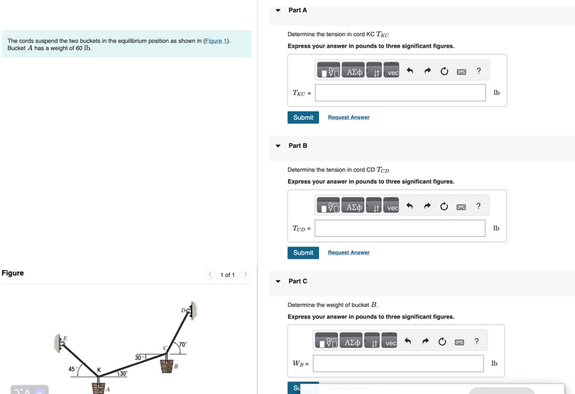 Part A The cords suspend the two buckets in the