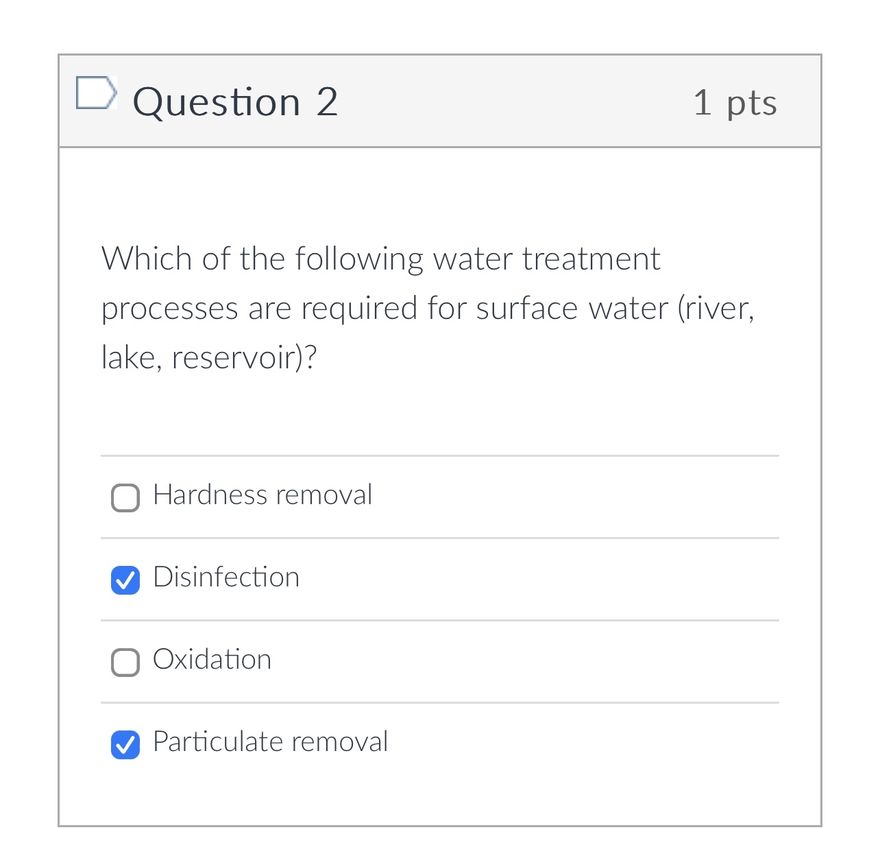Question 2 1 pts Which of the following water