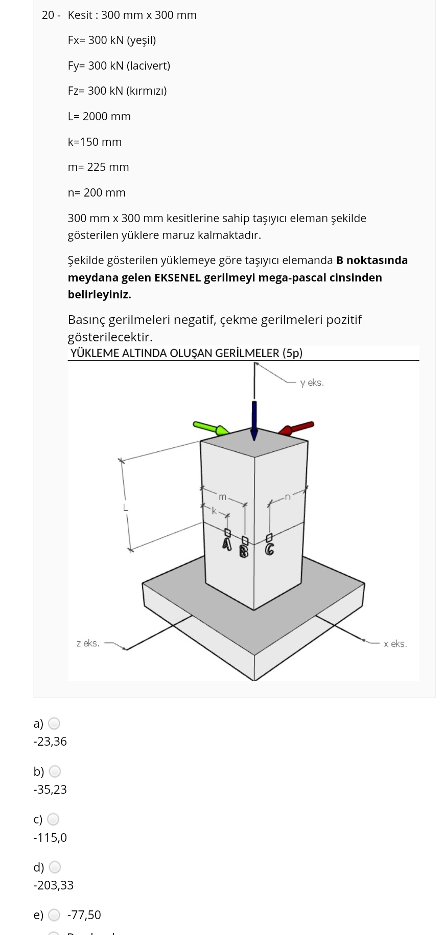 2 0 - Kesit : 3 0 0 m m 3 0 0 m m F x = 3 0 0 k N