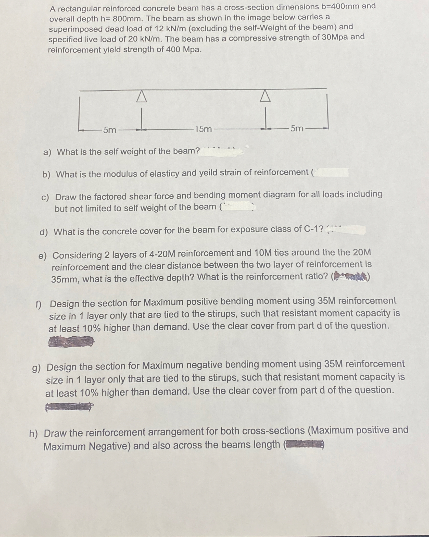 A rectangular reinforced concrete beam has a