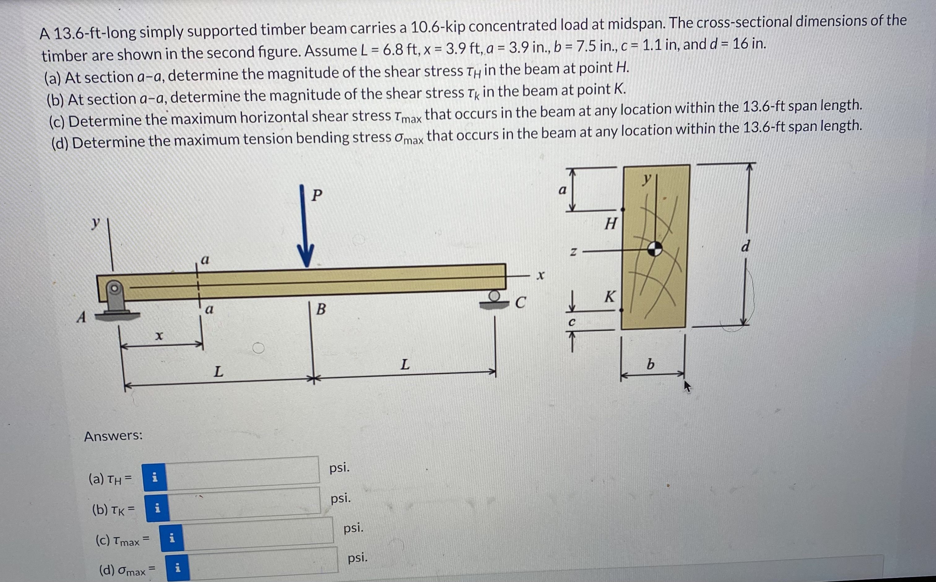 A 1 3 . 6 - ft - long simply supported timber