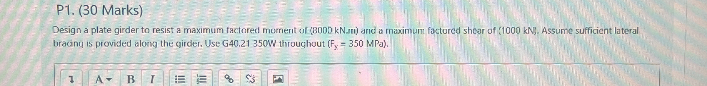 Design a plate girder to resist a maximum