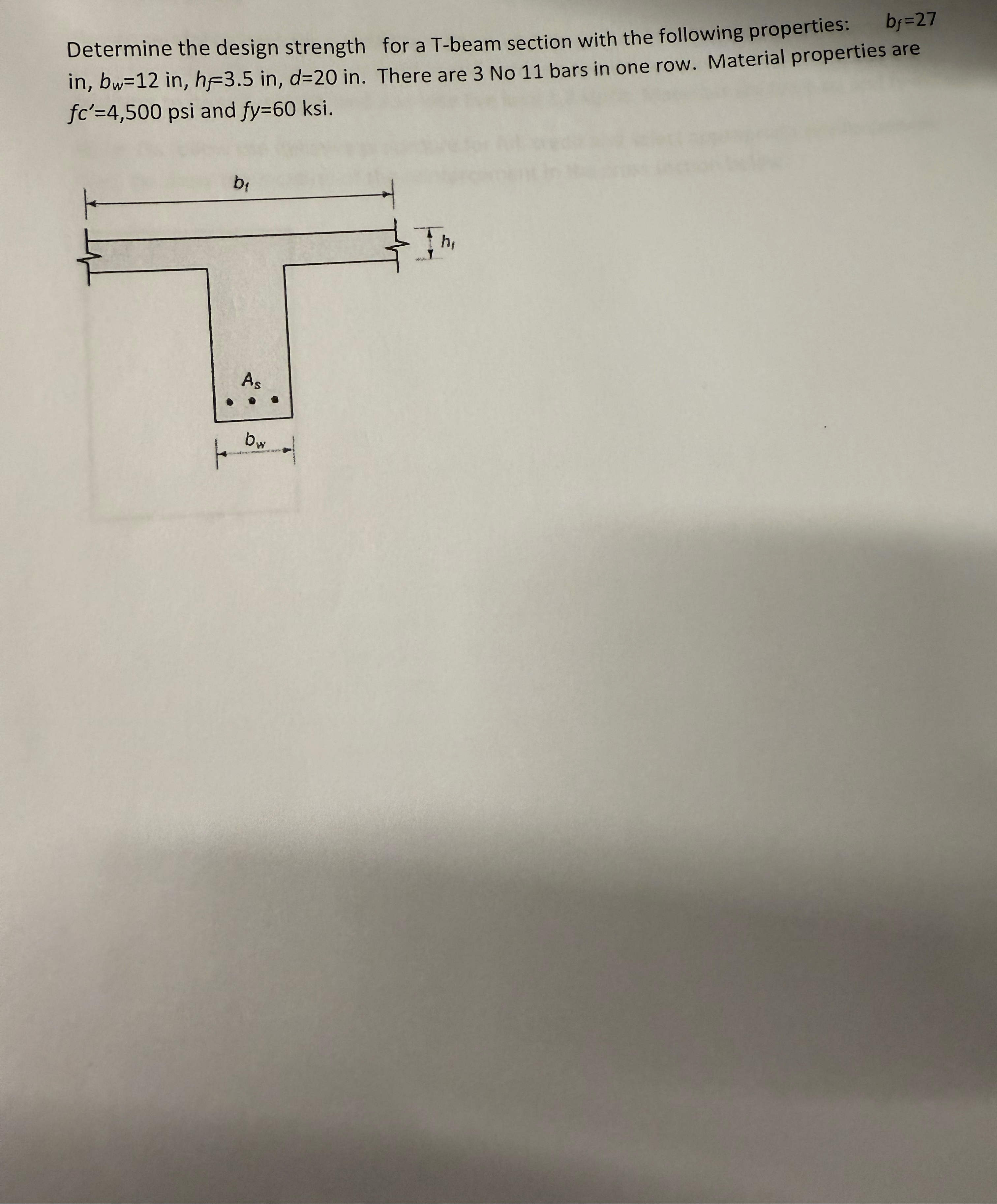 Determine the design strength for a T - beam