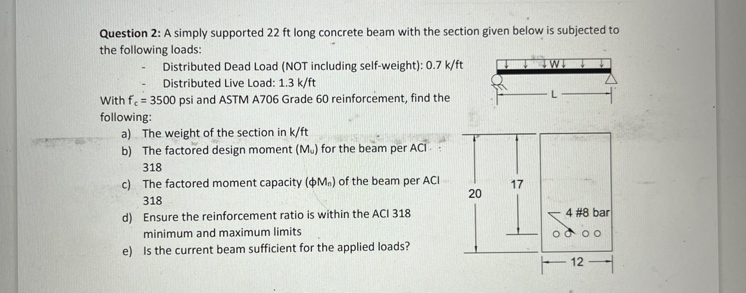 : A simply supported 2 2 ft long concrete beam