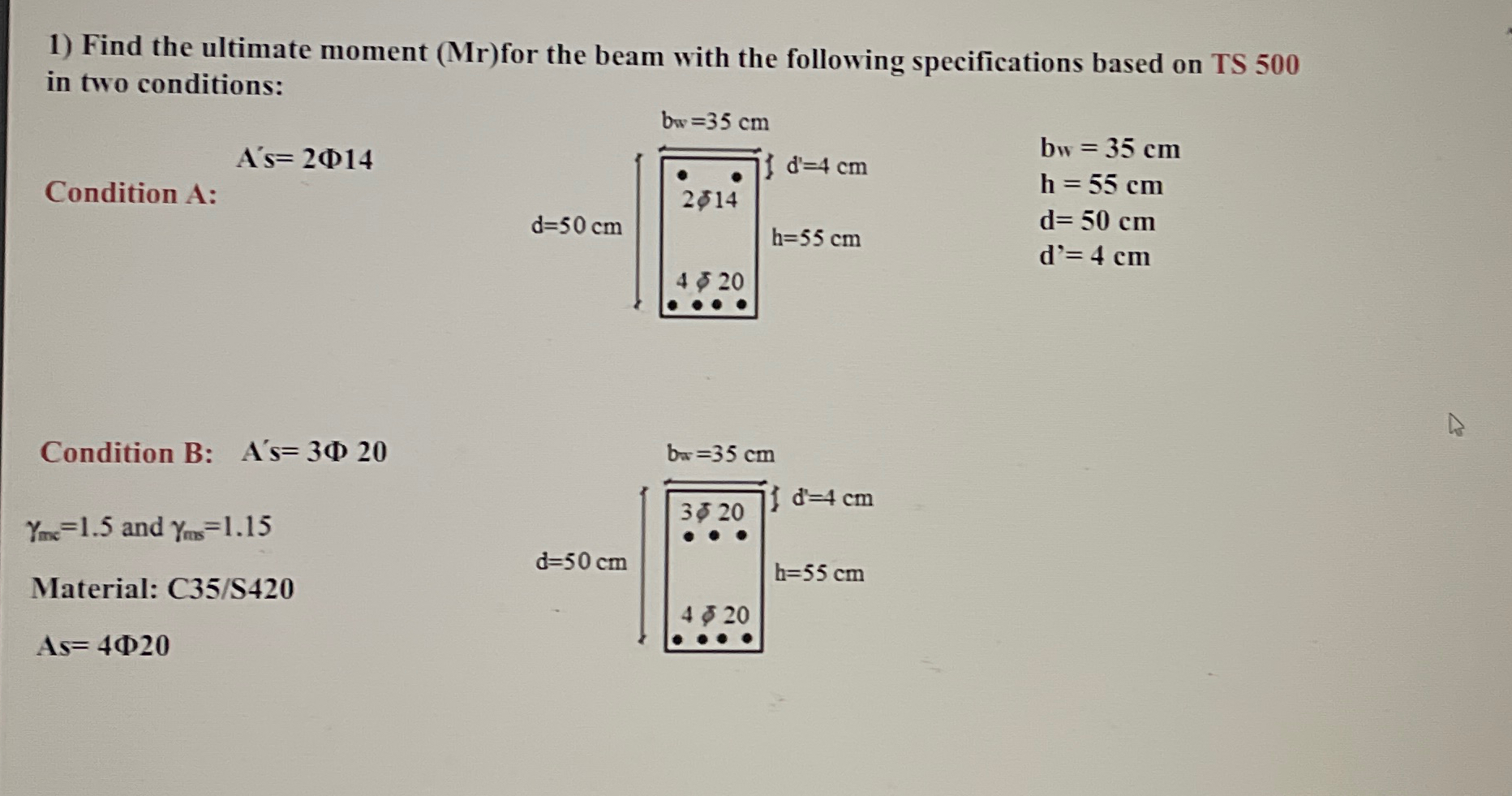 Find the ultimate moment ( Mr ) for the beam with
