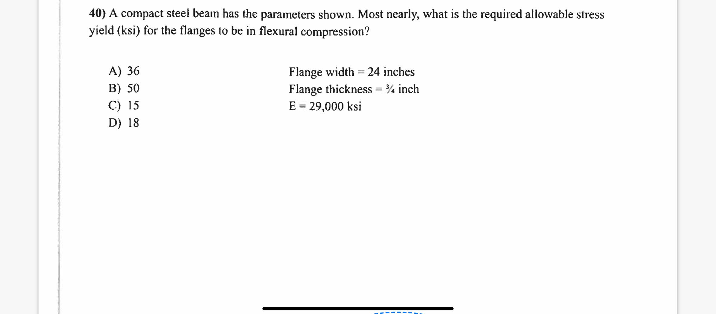 A compact steel beam has the parameters shown.