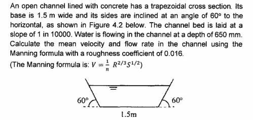 An open channel lined with concrete has a