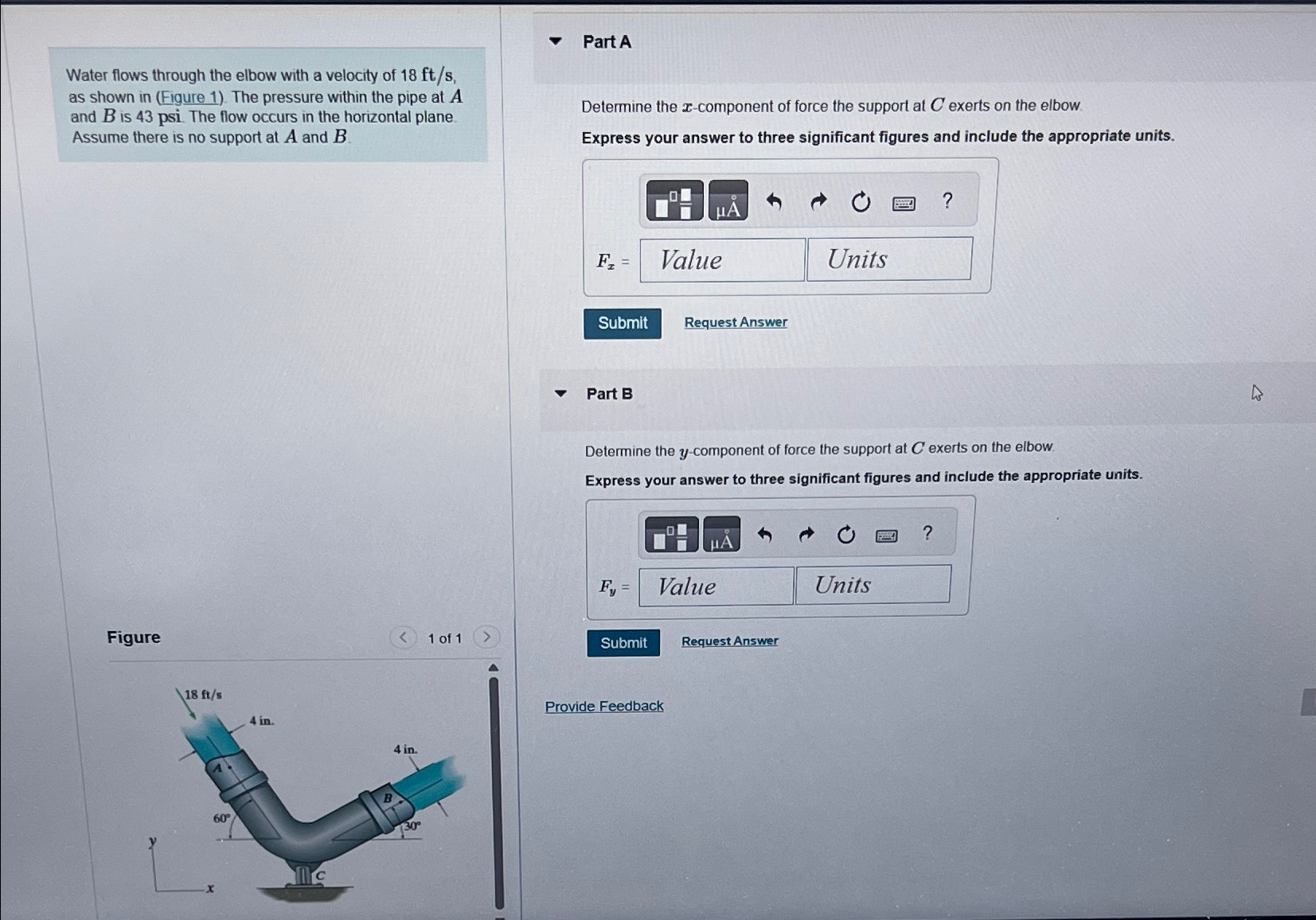 Water flows through the elbow with a velocity of