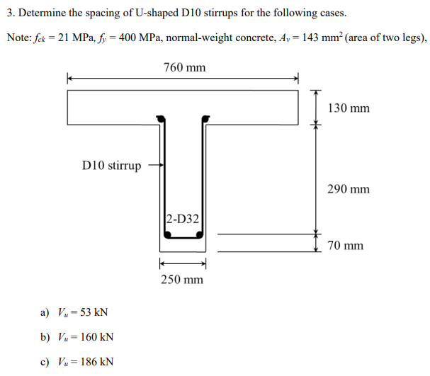 Determine spacing of U - shaped D 1 3 stirrups in