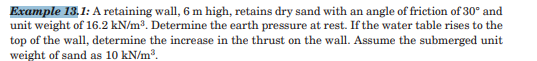 Example 1 3 . 1 : A retaining wall, 6 m high,