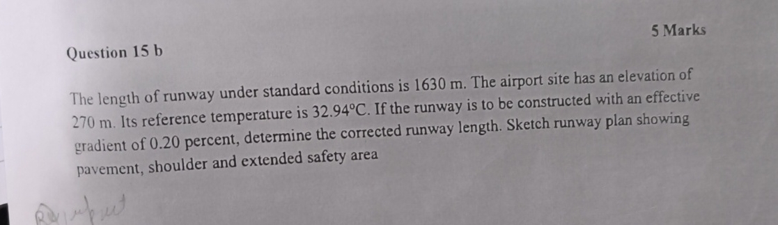 Question 1 5 b The length of runway under