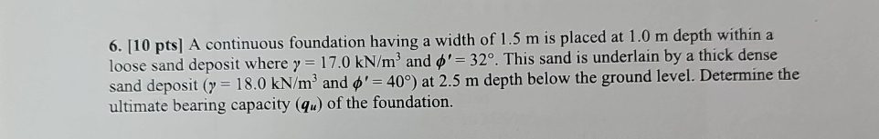 [ 1 0 pts ] A continuous foundation having a